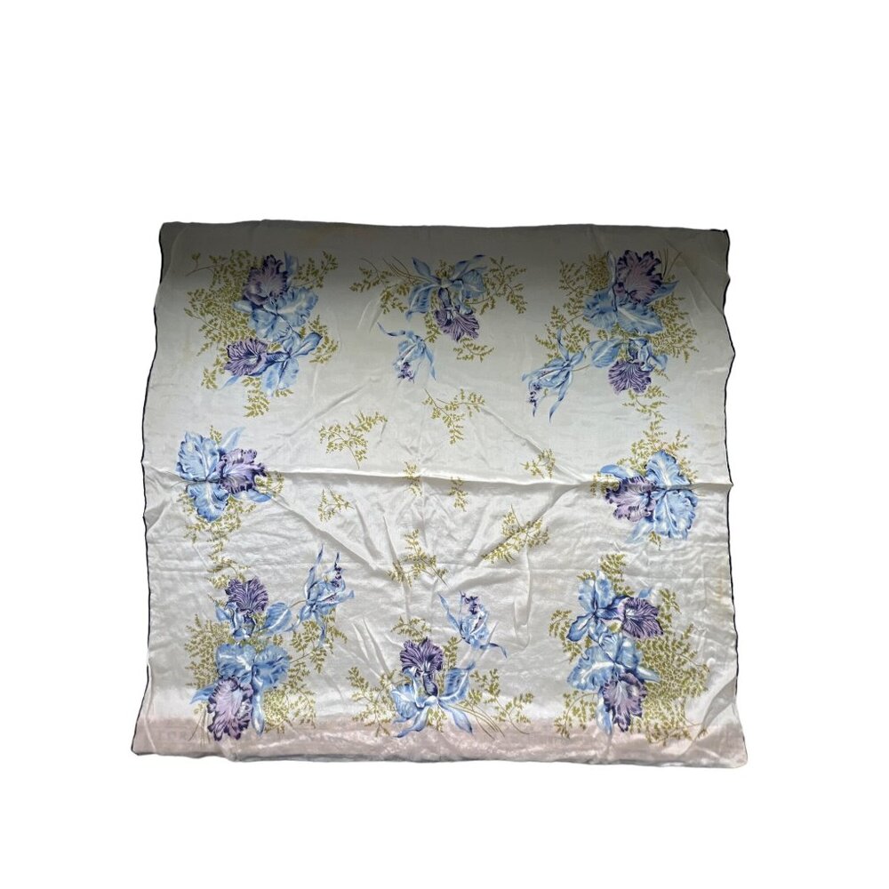 Vintage Floral Silk Square Scarf 34 Inch Multicolor Lightweight Boho Hippie Wrap